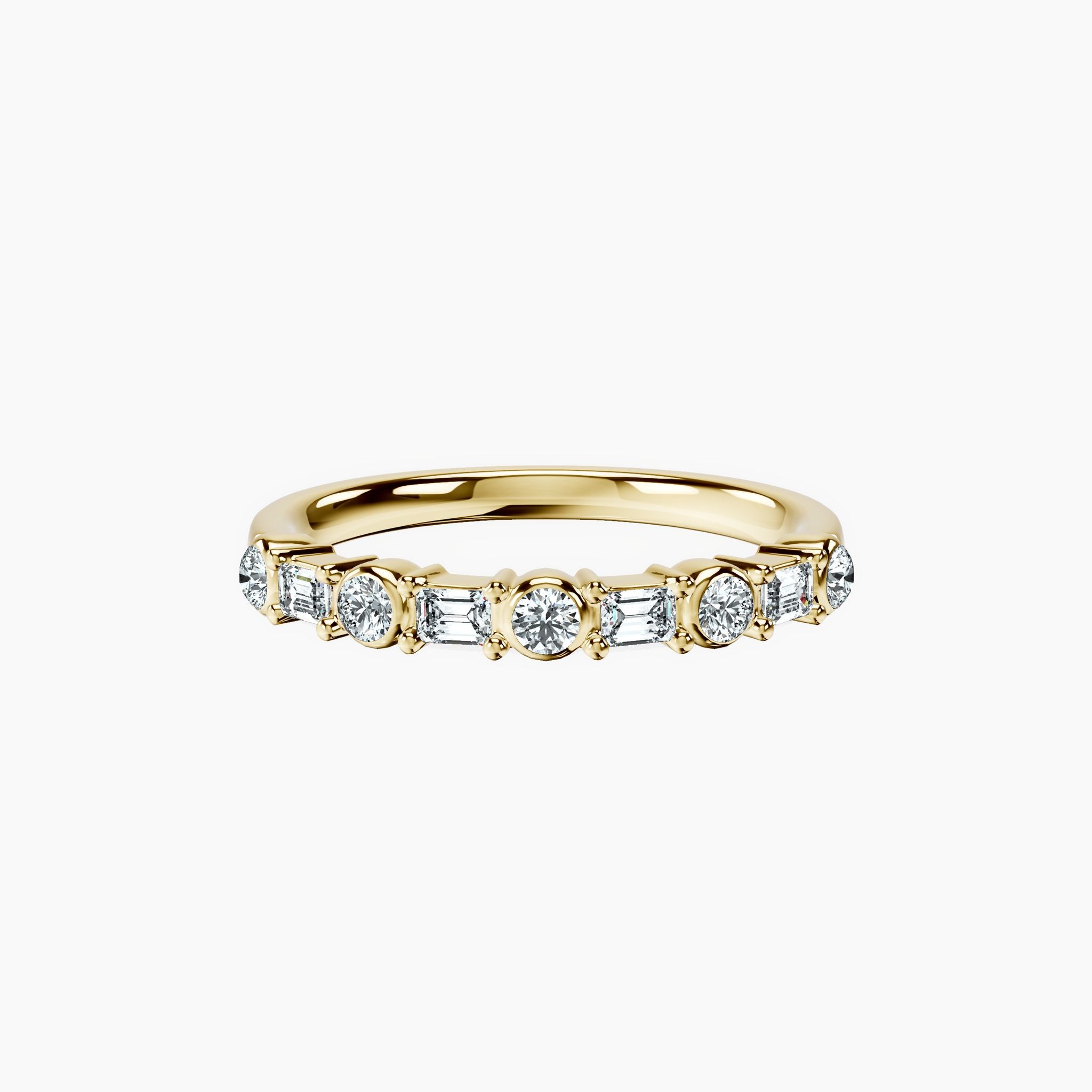 Bezel Set Round & Baguette Half Band
