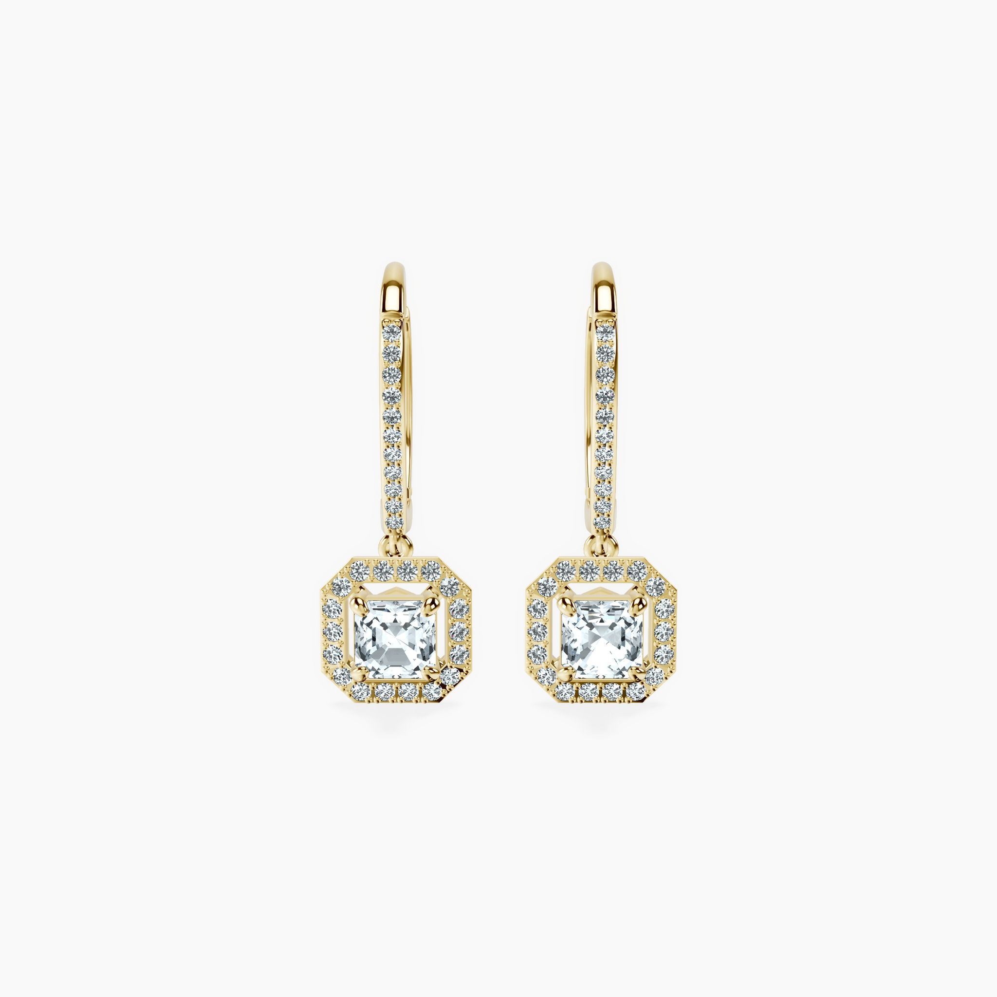 Halo Asscher Drop Earrings
