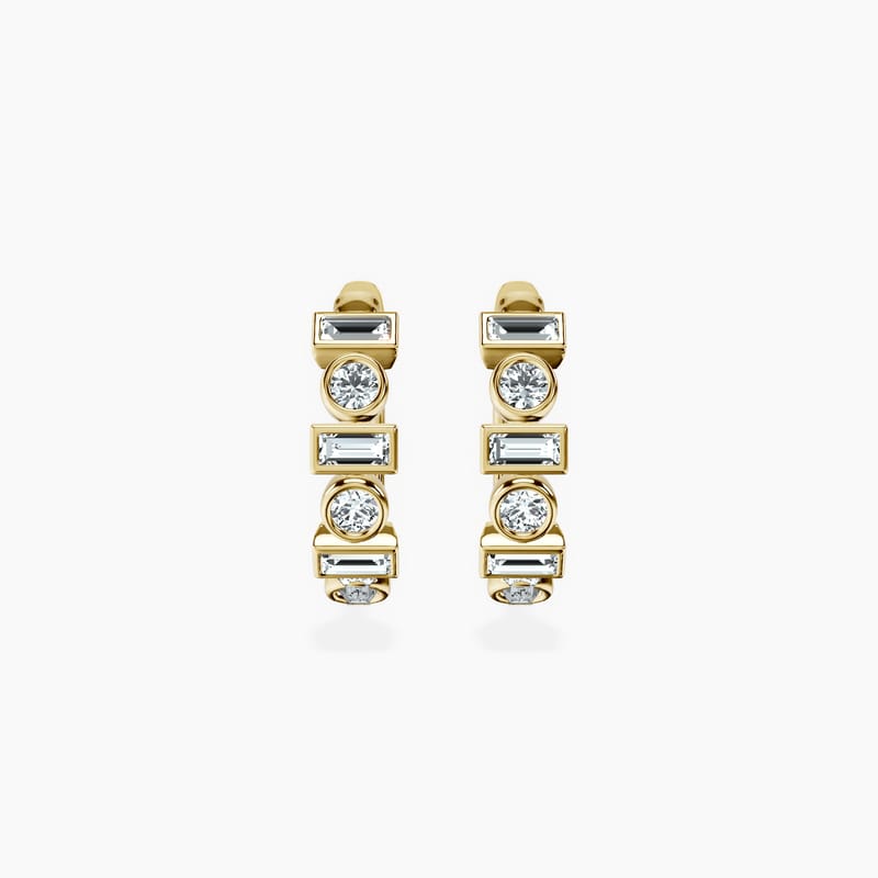 Bezel Baguette and Round Hoops