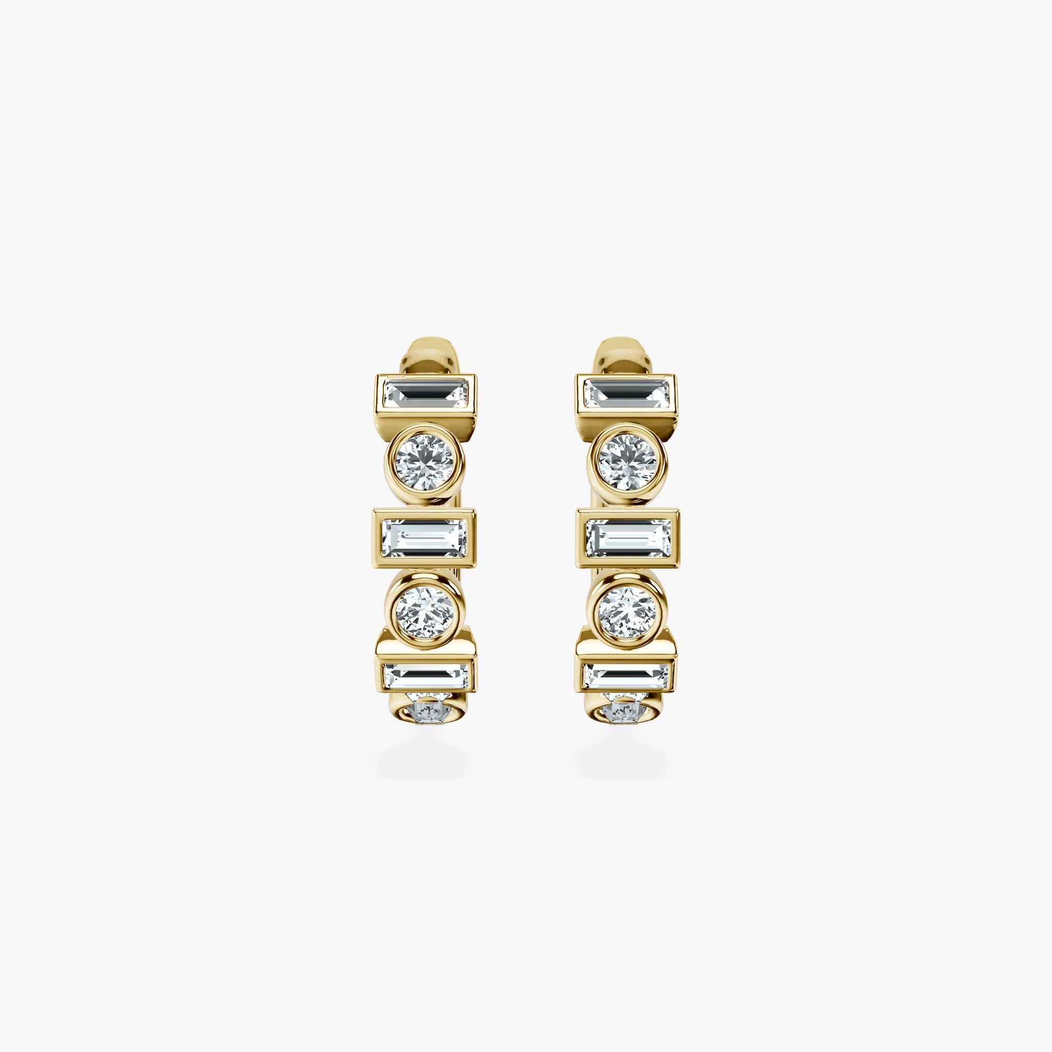 Bezel Baguette and Round Hoops