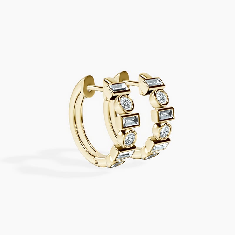 Bezel Baguette and Round Hoops