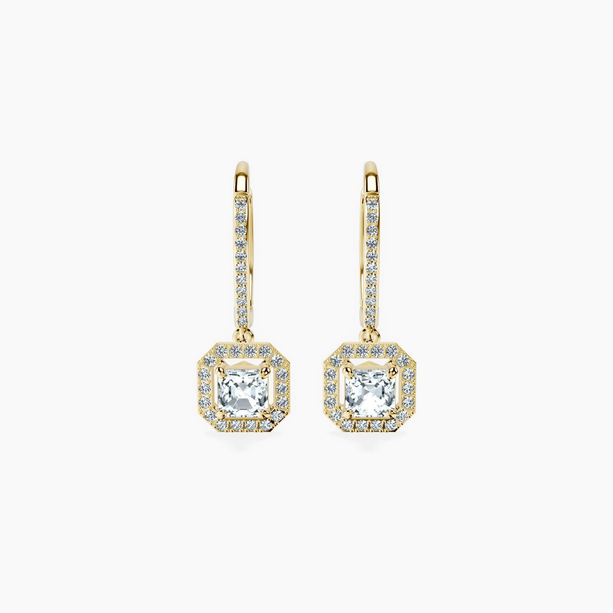 Halo Asscher Drop Earrings