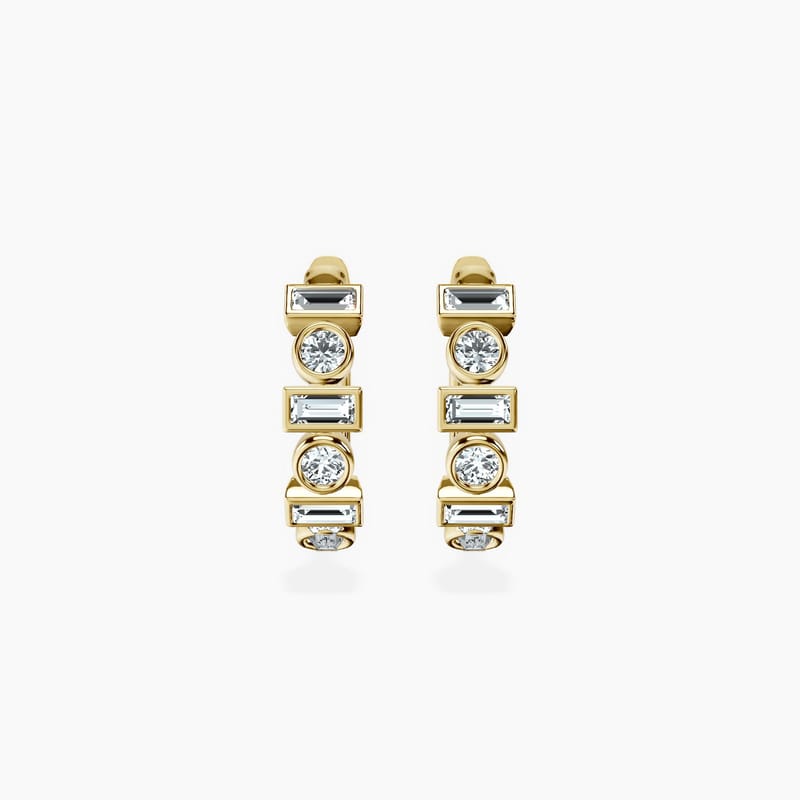 Bezel Baguette and Round Hoops