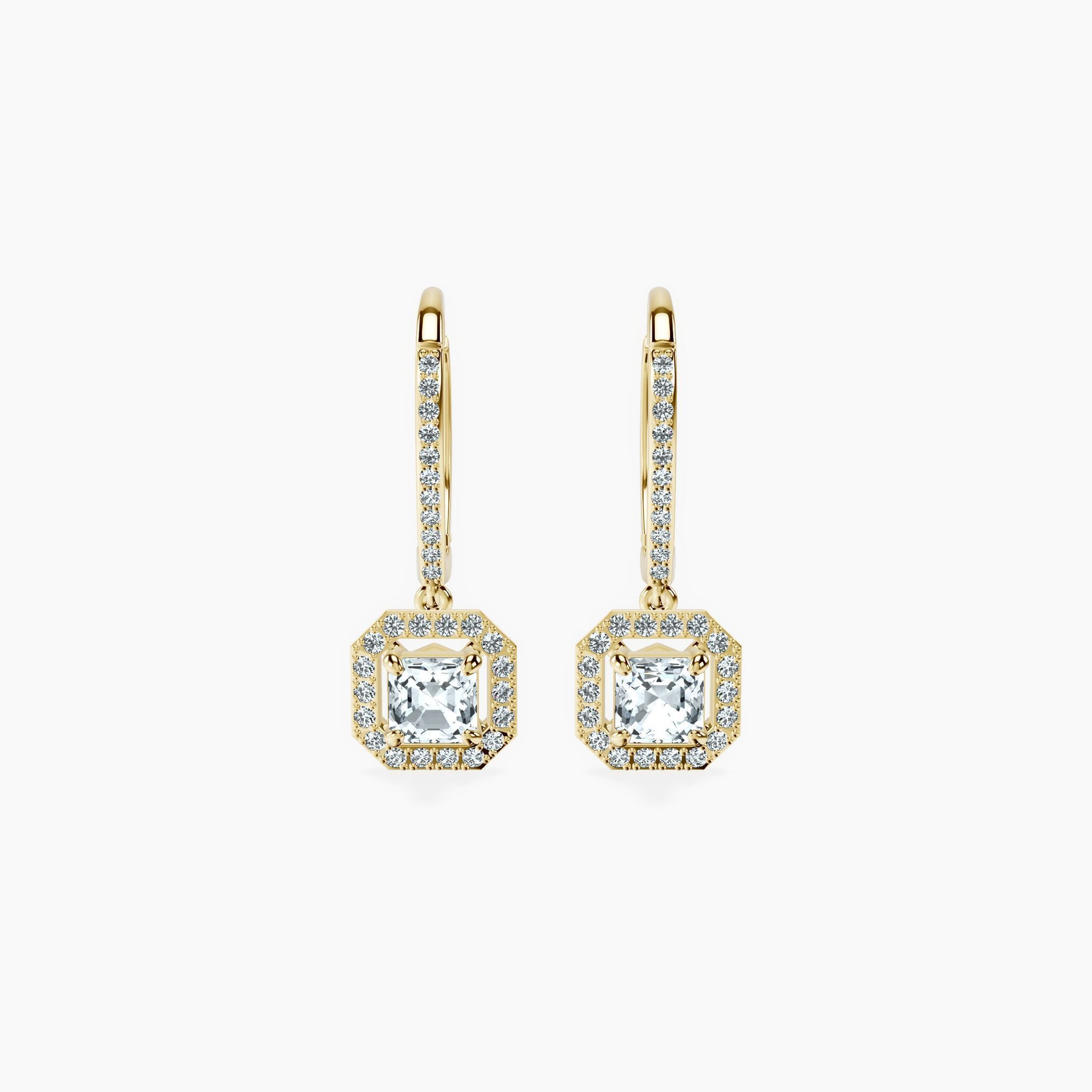 Halo Asscher Drop Earrings