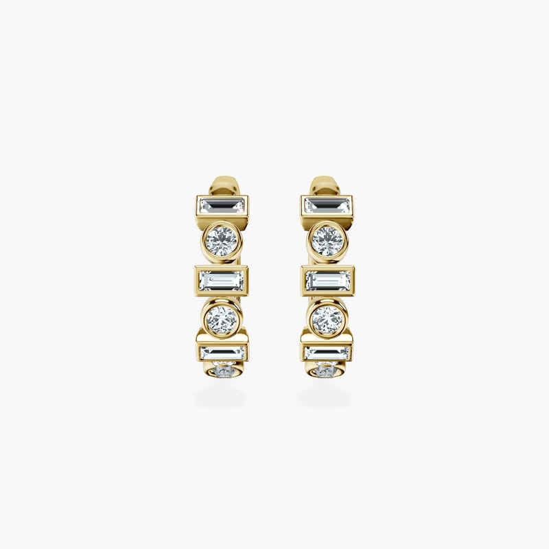Bezel Baguette and Round Hoops