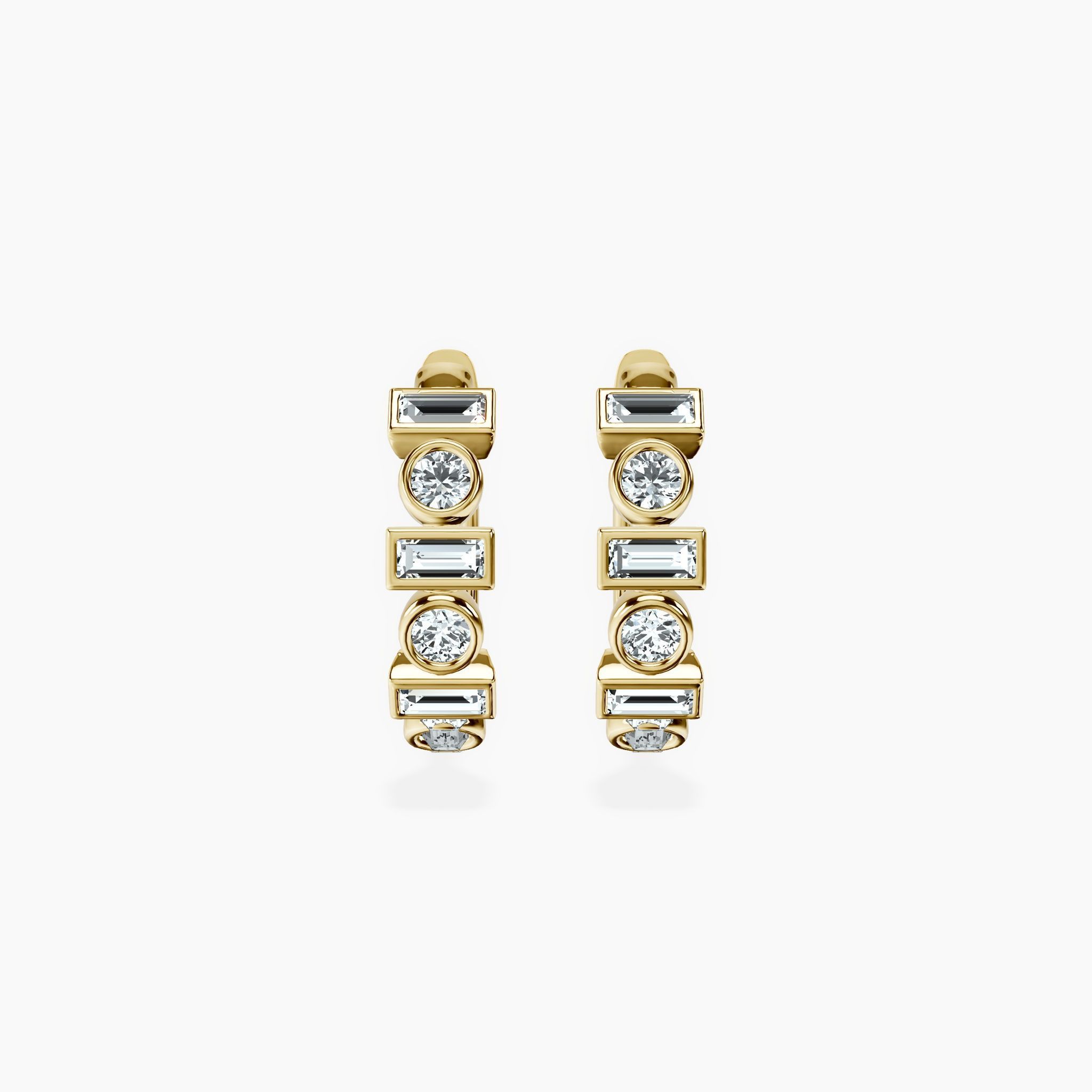 Bezel Baguette and Round Hoops